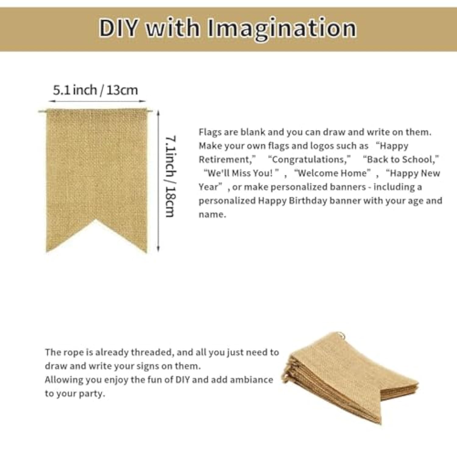 30Pcs Burlap Banner Pre-Stringed Diy Kit – Includes Letter & Heart Stencils, Blank Flags For Handwriting – Perfect For Christmas, Birthday, Wedding, Easter, 4Th Of July & Holiday Decor (5.1X7.1 Inch)