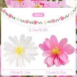 Crepe Paper Flowers Banner White Gradient Pink Flower Banners Spring Hanging Paper Floral Leaves Garland For Spring Birthday Wedding Home Decorations