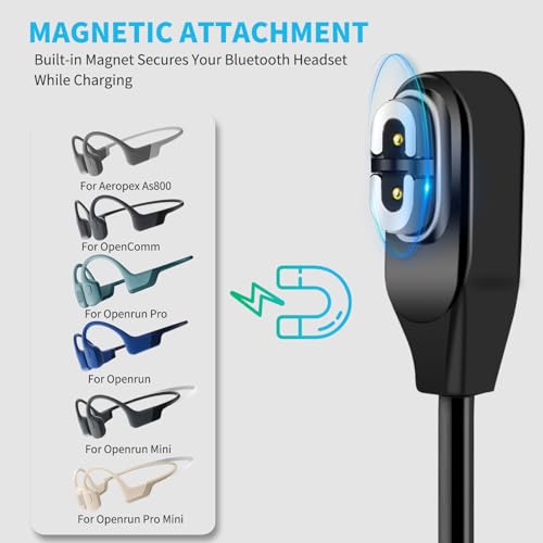 Magnetic Charging Cable for Bone Conduction Headphones, 2-Pack 3.3ft/1m USB Charger Cord Compatible with Shokz OpenRun Pro Mini/Aeropex AS800,