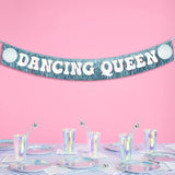 Dancing Queen Fringe Banner - Iridescent & Blue Fringe, 5 Ft. | Disco Bachelorette Decorations, 70S Backdrop, Groovy Birthday Party, Boogie Bach Backdrop