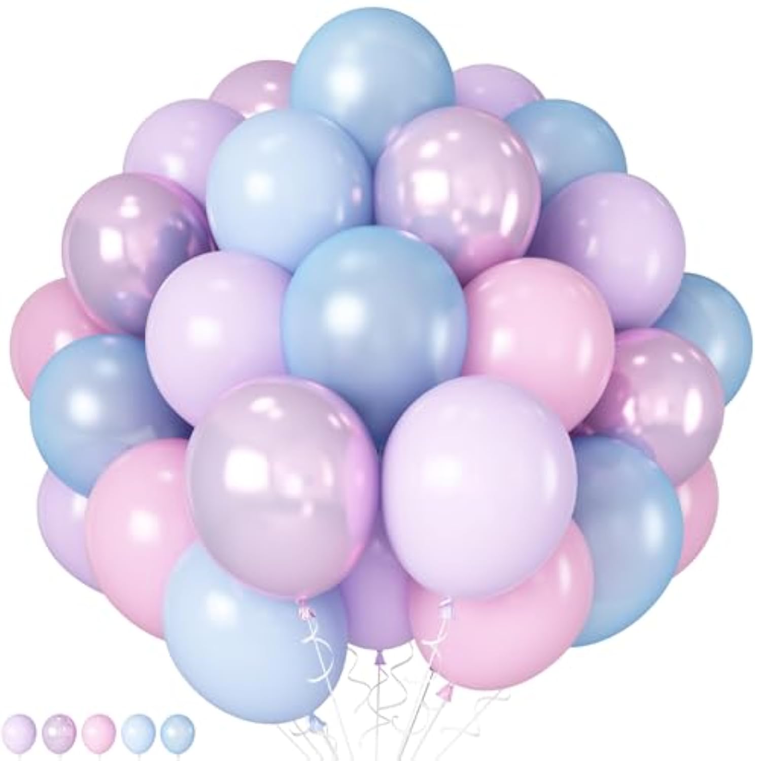 60Pcs Pink Purple Blue Balloons for  Birthday & Baby Shower Decoration