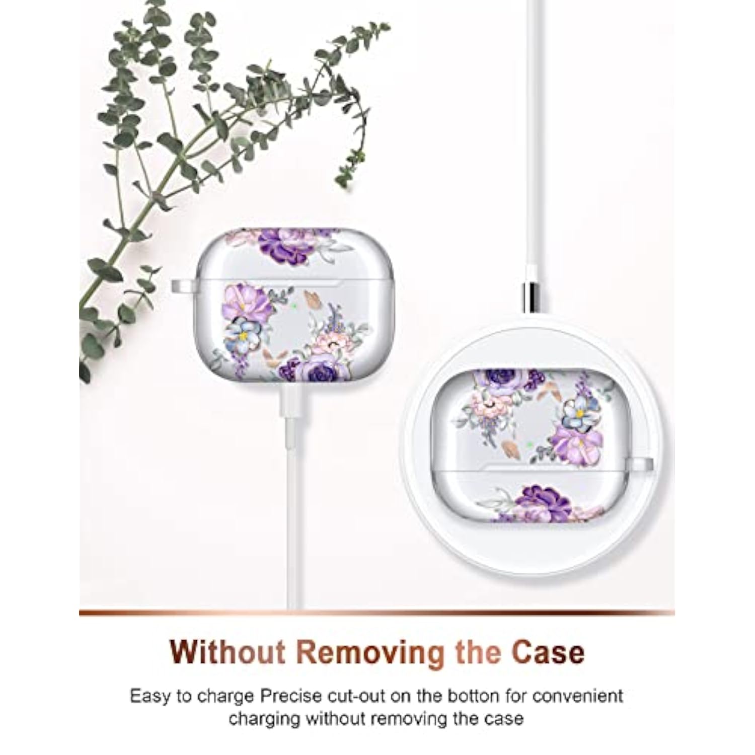 Compatible With Airpods Pro 2019 / Airpods Pro 2Nd Generation Case Cover Gold Sparkle Glitter Butterfly Design Cute Full Protective Tpu Skin Accessories For Women Girl Flower Purple