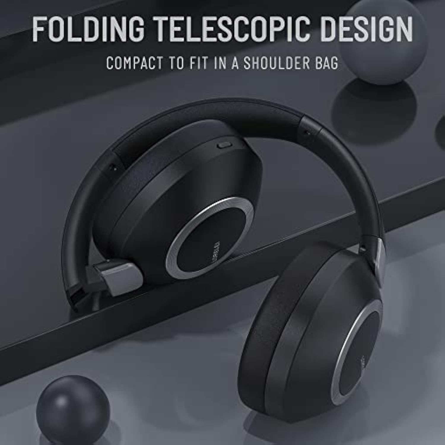 Bc6 Wireless Over Ear Headphones, 50H Playtime Foldable Lightweight Bluetooth Headsets, Deep Bass, Builtin Microphone, Memory Foam Earmuff, For Travel, Home Office(Space Black)