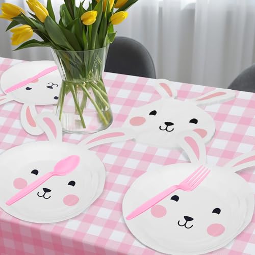 147 Pcs Bunny Birthday Decoration Tableware Party Supplies Some Bunny Is One Decorations Include Party Plates Napkins Paper Cup Fork and Spoon Tablecloth, Serve 24 Guests