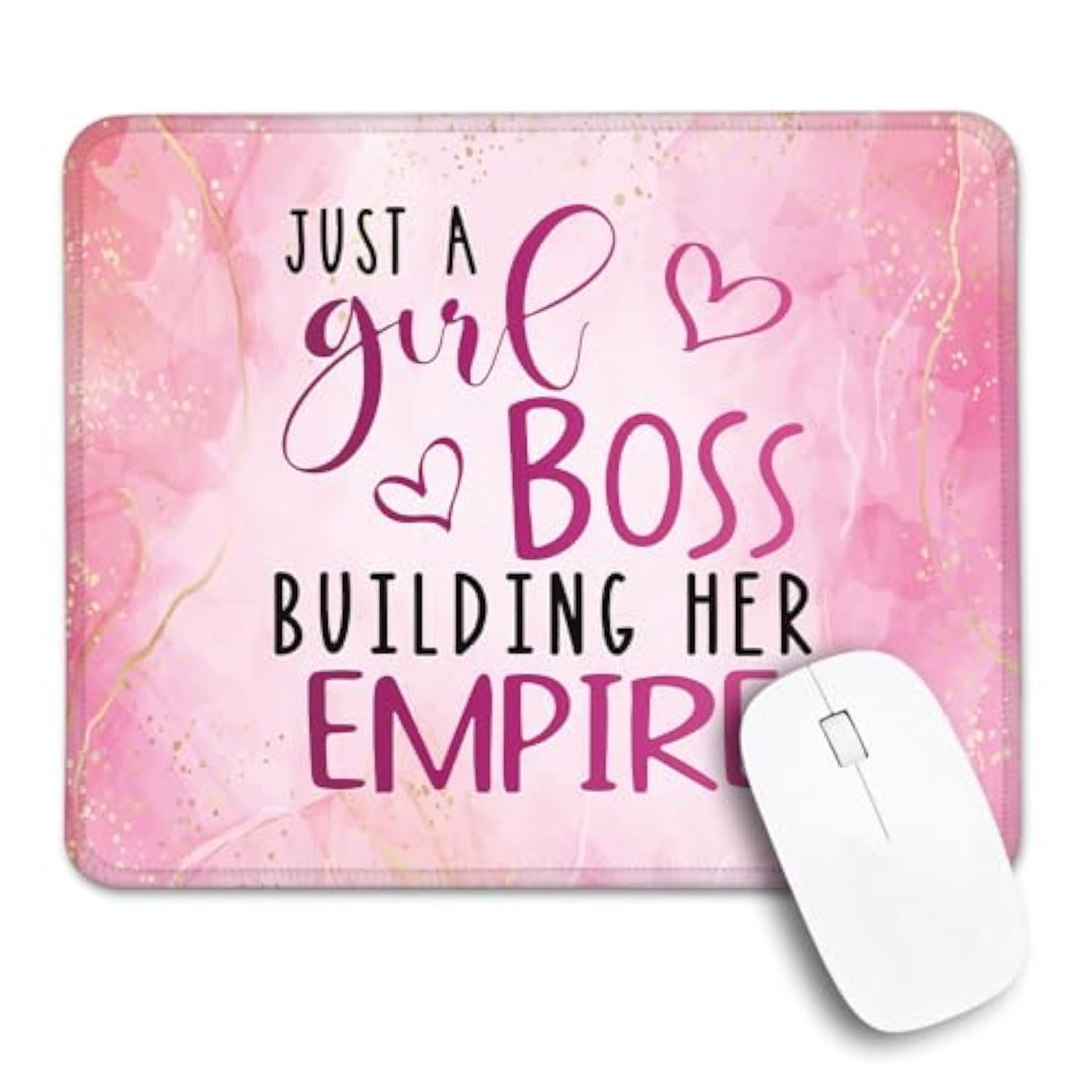Just A Girl Boss Building Non-Slip Mouse Pad With Stitched Edge, Funny Pink Gold Mousepad Gifts For Female Manager, Thank You Appreciation Gifts For Girl Boss Entrepreneur, Boss‘S Day Gifts