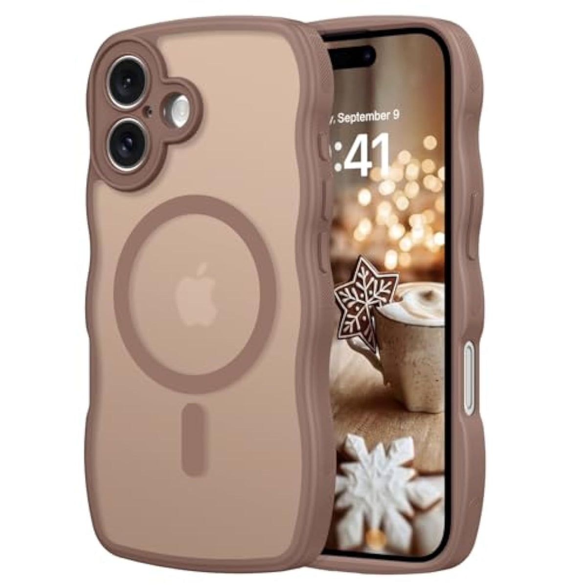 For Iphone 16 Plus Case, Compatible With Magsafe Wave Frame Design Translucent Matte Back Silicone Bumper Protective Magnetic Phone Case Iphone 16 Plus For Women Girls, Brown