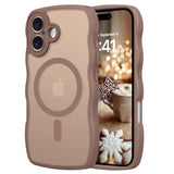 For Iphone 16 Plus Case, Compatible With Magsafe Wave Frame Design Translucent Matte Back Silicone Bumper Protective Magnetic Phone Case Iphone 16 Plus For Women Girls, Brown