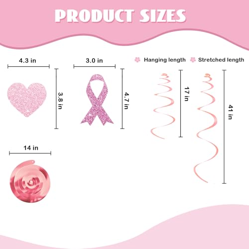Breast Cancer Awareness Hanging Swirls, Pink Ribbon Hanging Decoration, Peace Out Chemo Party Streamers Decor, Breast Cancer Survivor Party Favors - Pink Glitter
