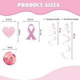 Breast Cancer Awareness Hanging Swirls, Pink Ribbon Hanging Decoration, Peace Out Chemo Party Streamers Decor, Breast Cancer Survivor Party Favors - Pink Glitter
