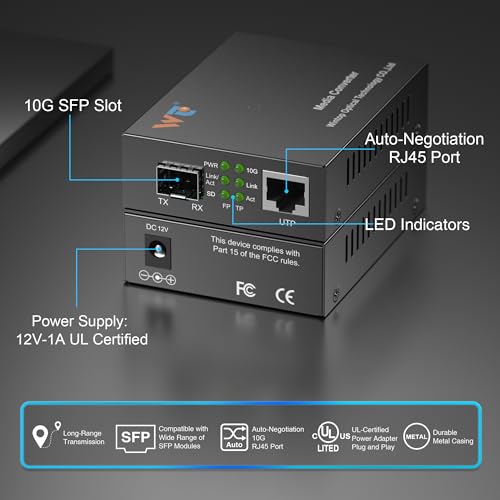 10G Fiber Ethernet Media Converter, Fiber Optic Transceiver, 10G Sfp+ To Rj45 Media Converter