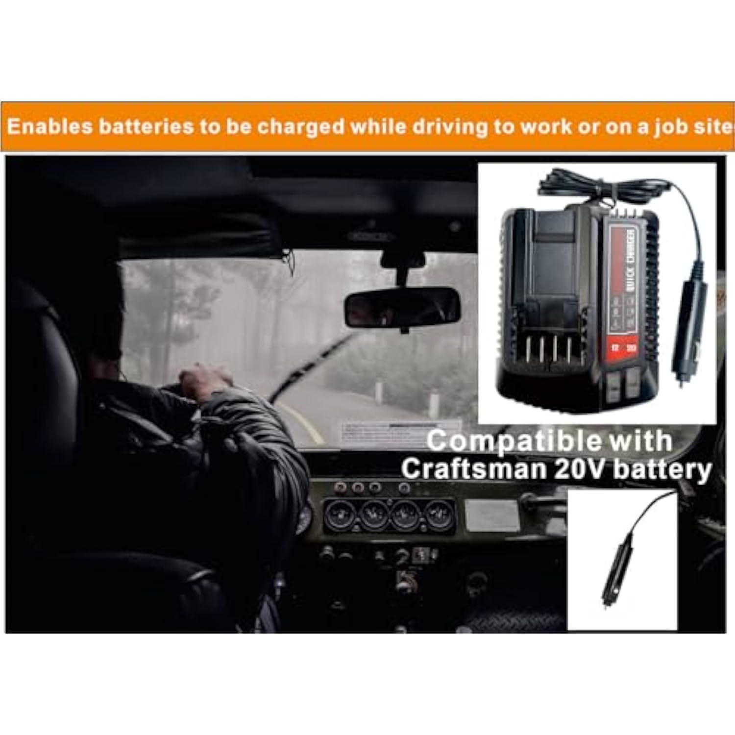 Compatible With Craftsman Vehicle/Car Charger For 20V Craftsman V20 Lithium-Ion Battery Charger For Cmcb201 Cmcb202 Cmcb203 Cmcb204 Cmcb205 Cmcb209,Charger Cmcb100,Cmcb101 Cmcb104, Cmcb124, Cmcb102