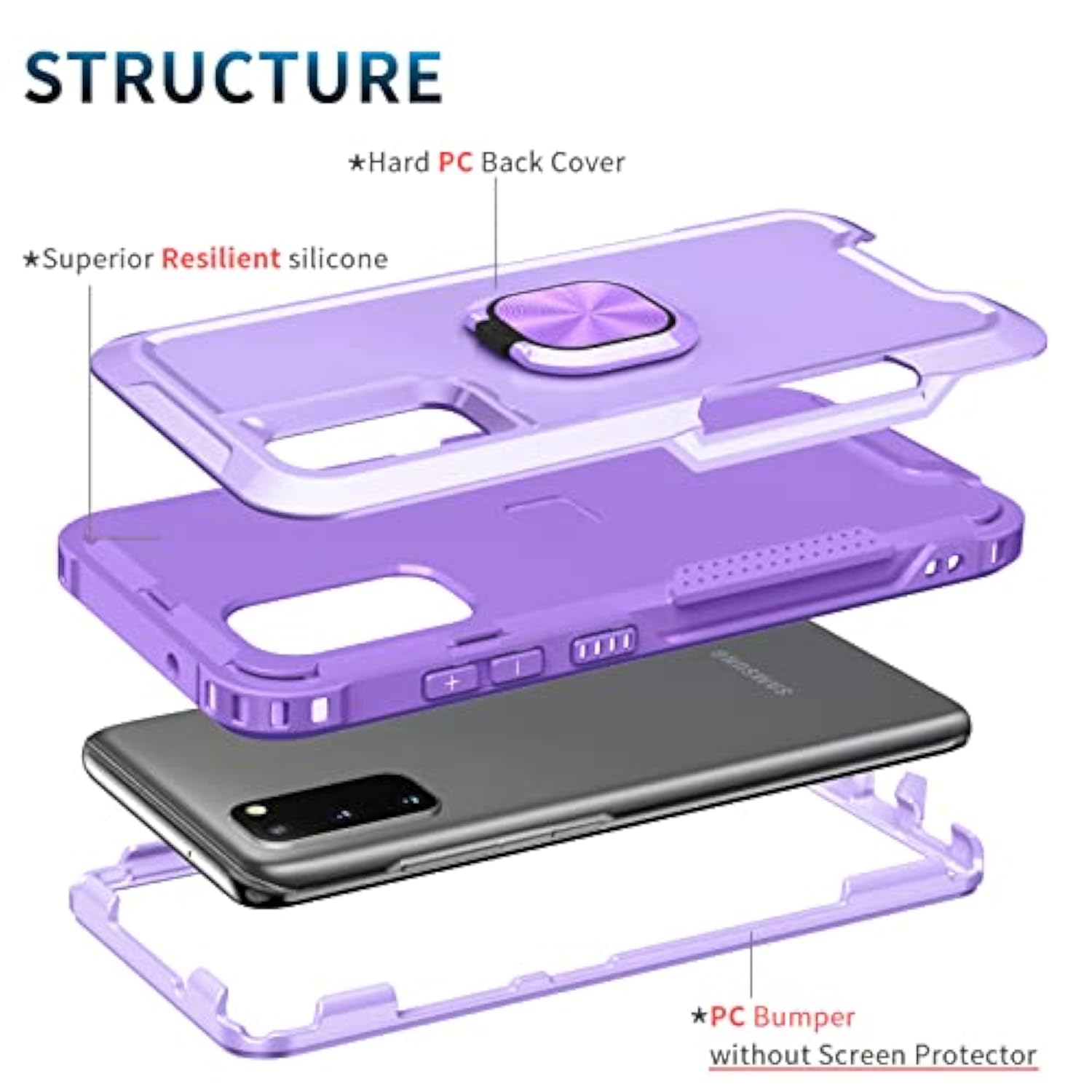 For Samsung Galaxy S20 5G Case With Magnetic Ring Holder Stand Heavy Duty Full Body Hybrid Silicone Shockproof Cover Accessories Gaxaly S 20 5G Uw 6.2 Inch (Without Screen Protector) ?Purple?