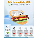 Boaretiu For Airpods 4 Case 2024 Cute Cartoon Kawaii - Funny 3D Soft Silicone Hamburger Design Cover With Carabiner Stylish For Boys Girls Teens Women For Air Pods 4