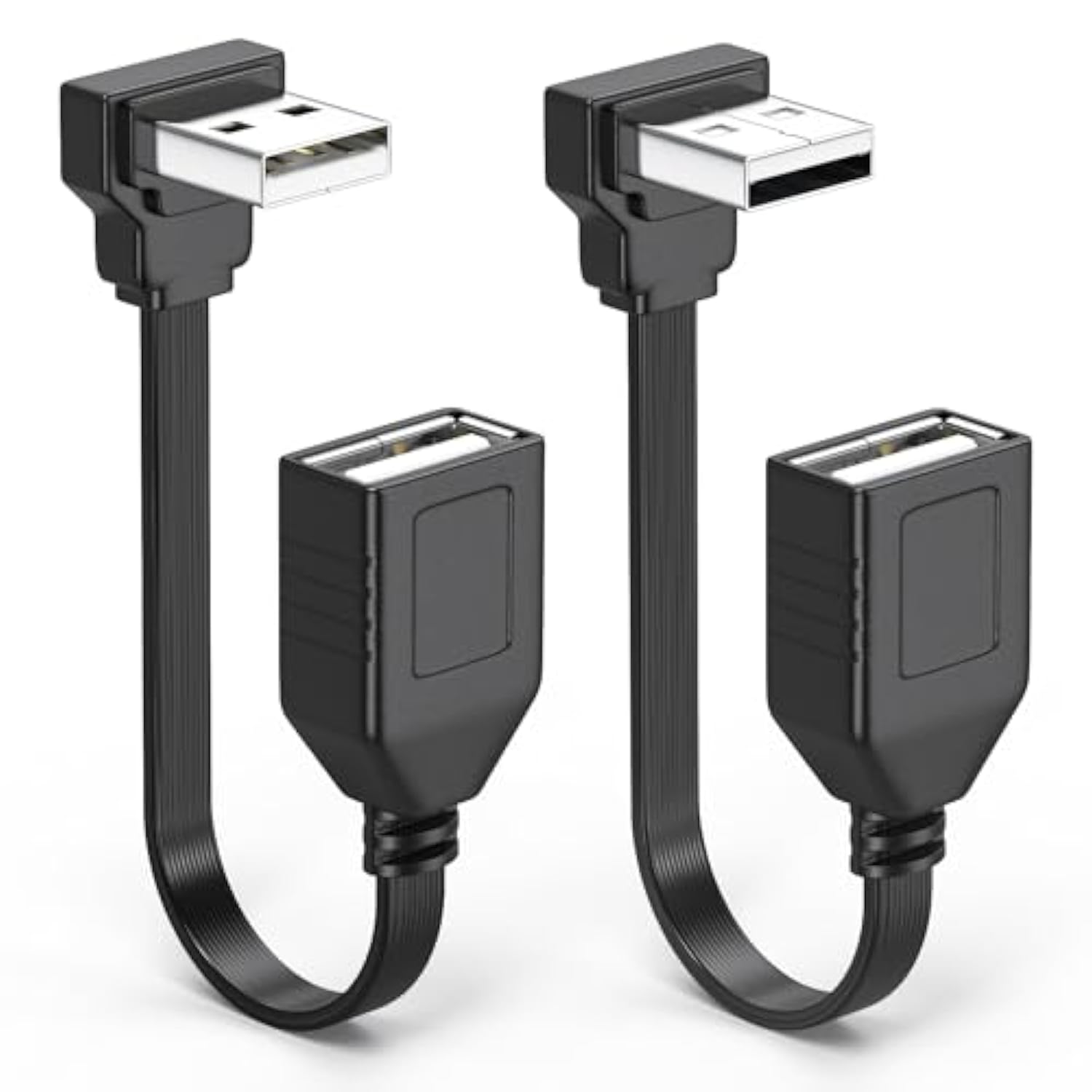 2Pcs Usb Extension Cable Flat 90 Degree Rightangle Male To Female Usb2.0 Cable