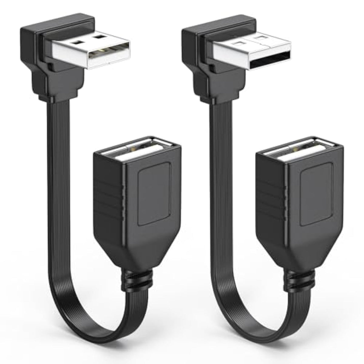 2Pcs Usb Extension Cable Flat 90 Degree Rightangle Male To Female Usb2.0 Cable