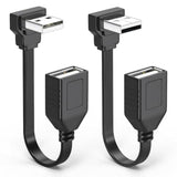 2Pcs Usb Extension Cable Flat 90 Degree Rightangle Male To Female Usb2.0 Cable