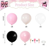 Black And Pink Balloons Set, Black White Clear Double Pearl White Pastel Pink Latex Balloons Set For Girl Women Bridal Baby Shower Wedding Valentines Sweet 16 Princess Birthday Party Decorations