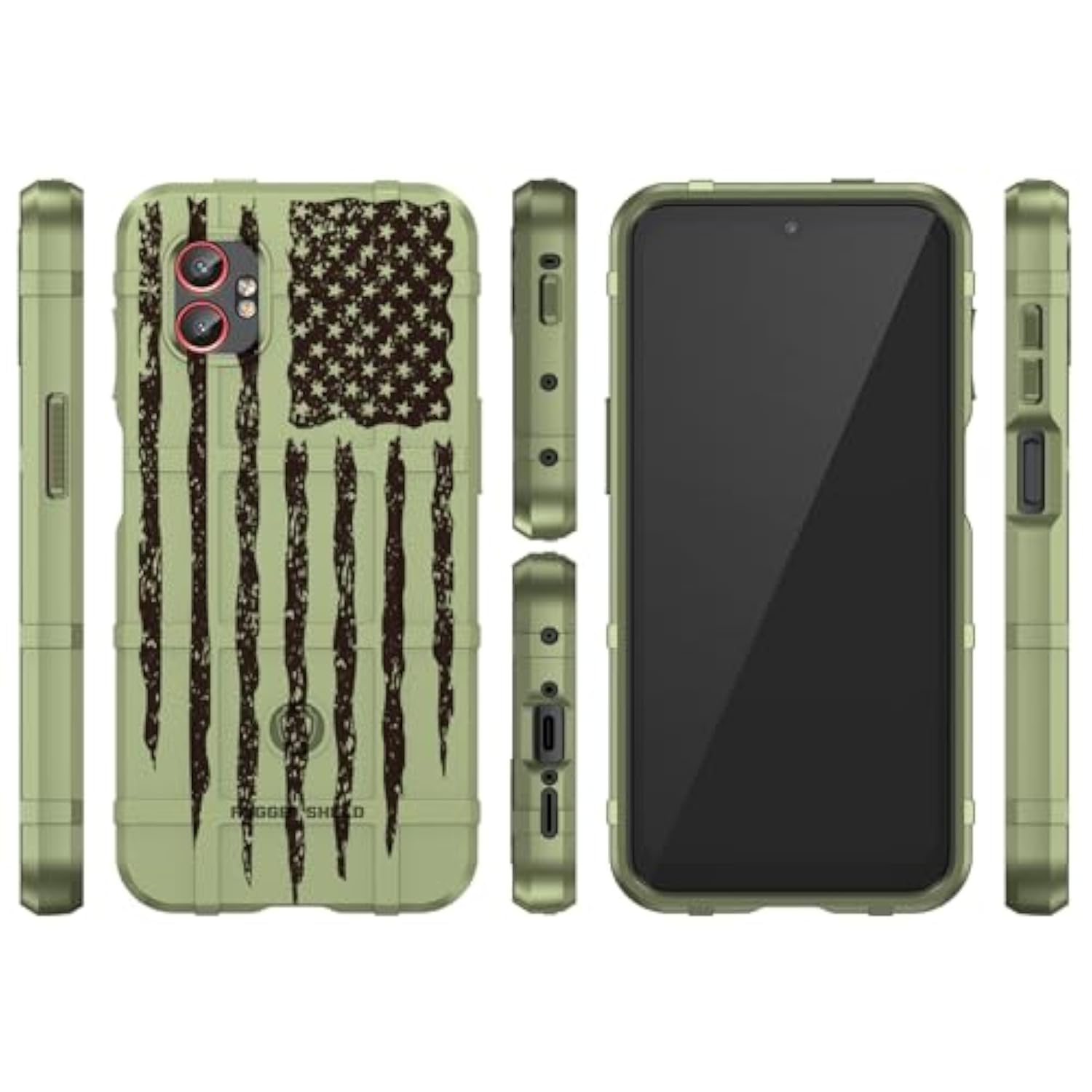 Nakedcellphone Case for Galaxy XCover 7 Pro, Rugged Shield Protective Cover for Samsung XCover7 Pro Phone (2025, SM-G766) - Army Green Rugged USA Flag