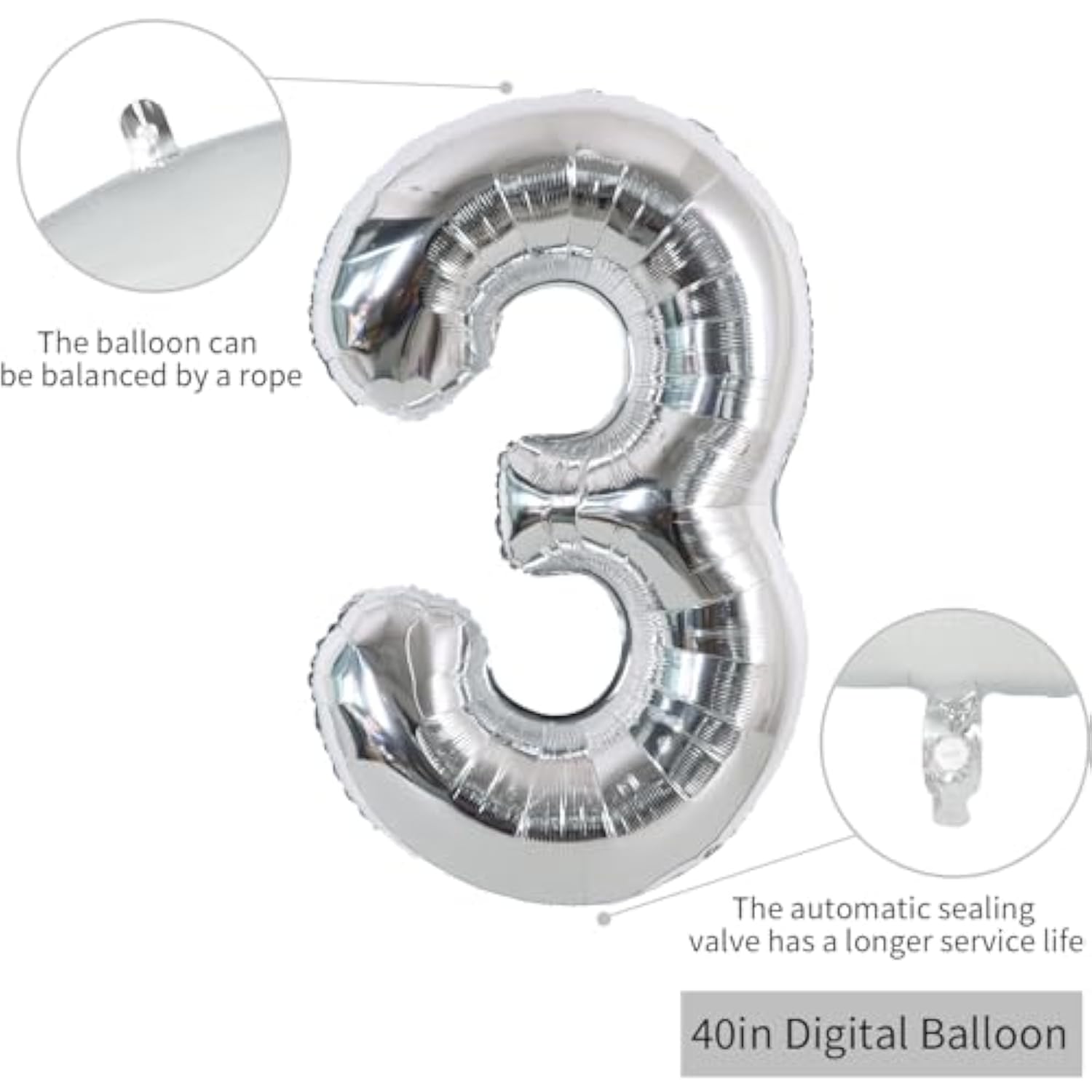 40-Inch Silver Number Balloons 0–9 Foil Helium Birthday Party Decorations