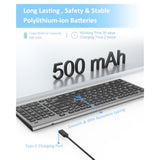 Wireless Keyboard, Bluetooth + Usb Ergonomic Silent Quiet Rechargeable With Number Pad Compact Full Size Multi Device Keyboards For Ipad Tablet Mac Computer Surface Pc Macbook Laptop Blcak