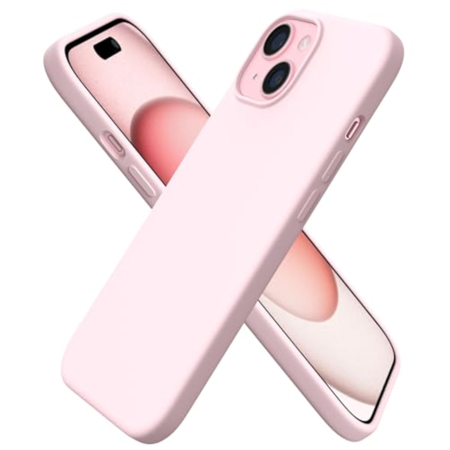 Chalk Pink Slim Liquid Silicone Phone Case for iPhone 15 6.1 Inch