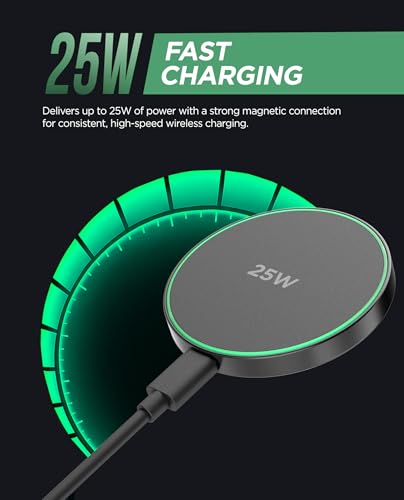Magnetic Wireless Charger for , 25W Fast Charging Pad with 30W PPS USB-C Wall Adapter, Removable USB-C Cable, LED Charging Indicator,