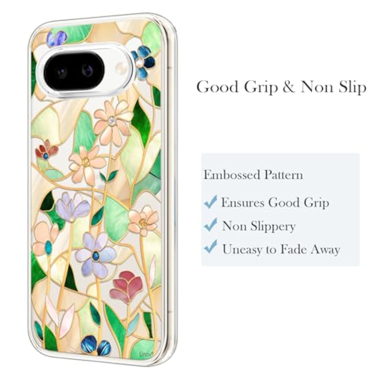 Case Compatible With Pixel 9A Case Clear With Design Soft Tpu Shock Absorption Slim Embossed Pattern Protective Back Cover (Stained Glass Flower)