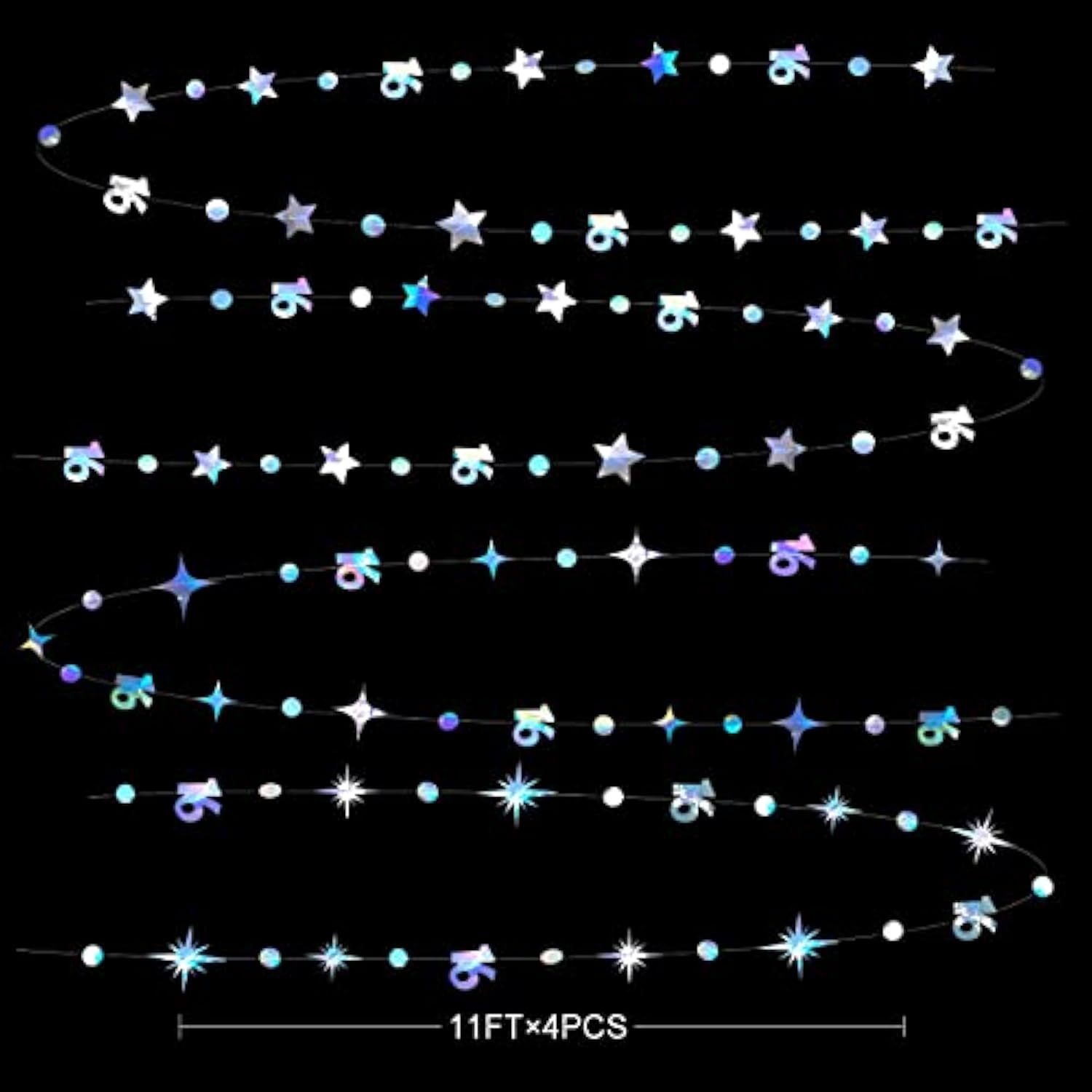 Iridescent Number 16 Circle Dot Twinkle Star Garland Kit Metallic Hanging Streamer Bunting Banner Backdrop Decorations For Girls 16Th Birthday Sweet Sixteen Wedding Anniversary Bridal Shower Party