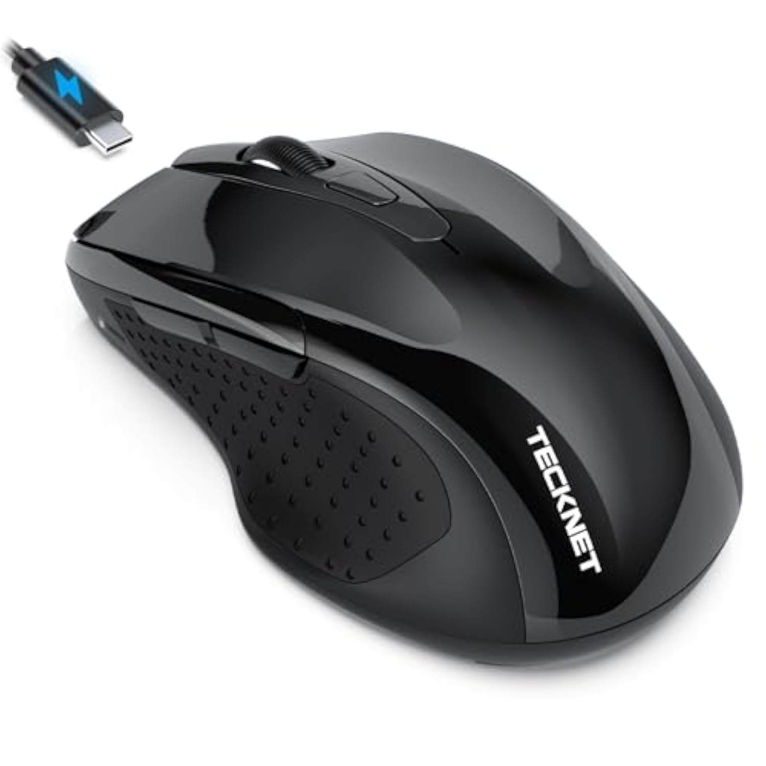 TECKNET Rechargeable Jiggler Wireless Mouse (BT5.0/3.0 & 2.4G) 4800 DPI Silent USB A & Bluetooth Mouse 6 Buttons, Wide Compatibility - Black