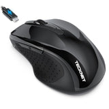 TECKNET Rechargeable Jiggler Wireless Mouse (BT5.0/3.0 & 2.4G) 4800 DPI Silent USB A & Bluetooth Mouse 6 Buttons, Wide Compatibility - Black