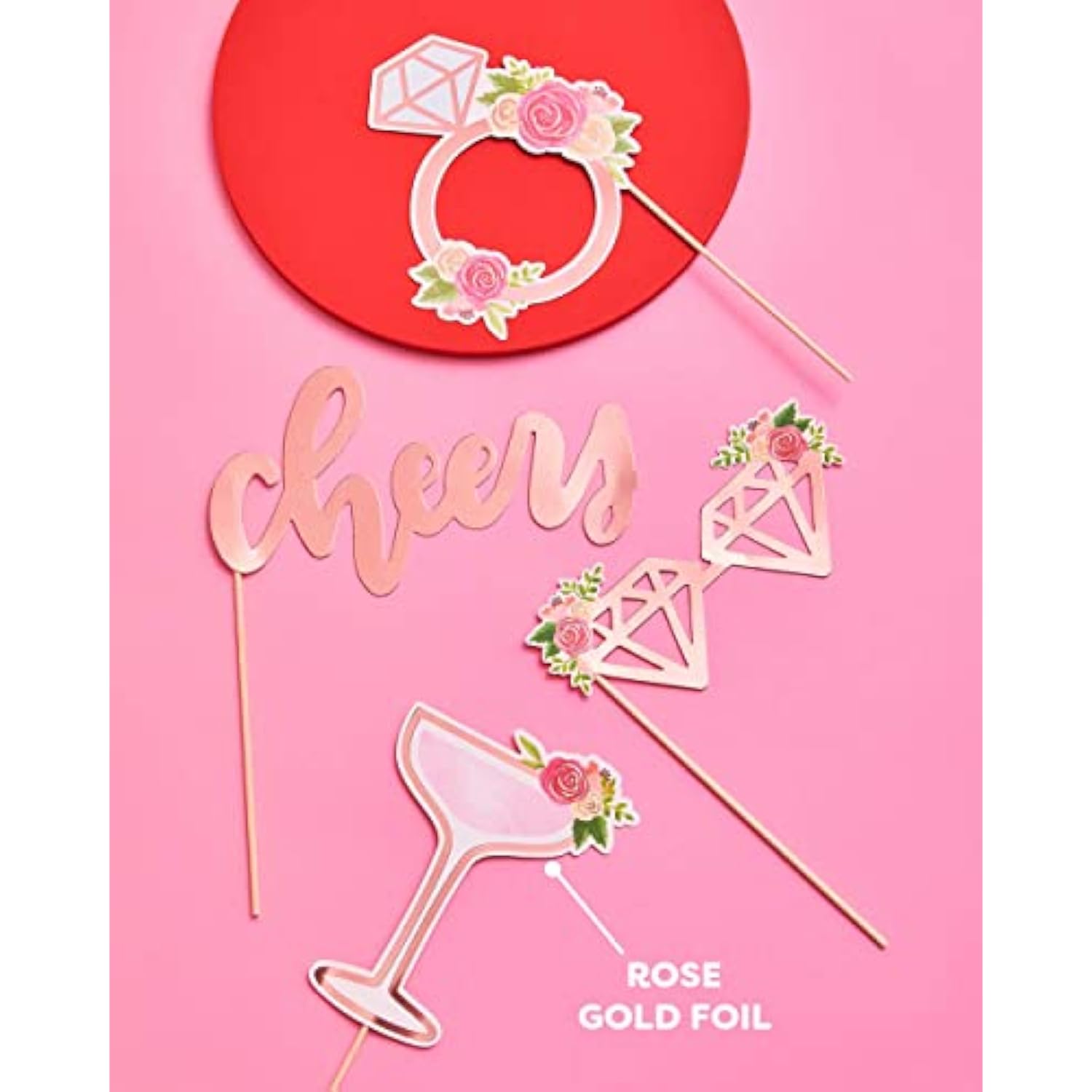 Bridal Shower, Wedding Photo Booth Props - 20 Pieces, Pre-Assembled - Rose Gold Bachelorette Party Decorations, Bride To Be, Miss To Mrs
