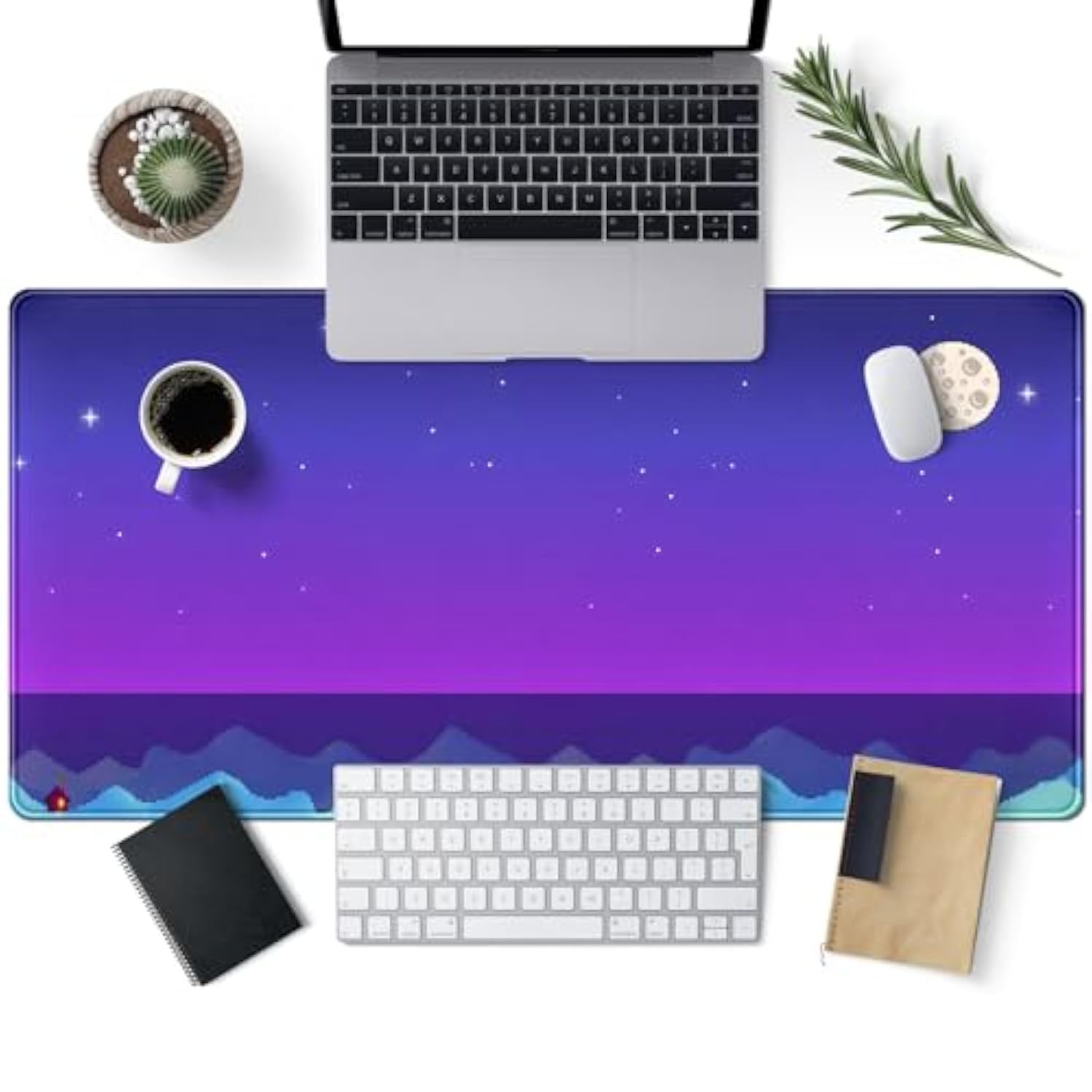 Purple Large Gaming Mouse Pad Extended Kawaii Cute Desk Mat Pad Anime Mousepad Xxl Stardew Valley Night Keyboard Pad Pixel Art Computer Laptop Mouse Mat Office Desktop Decor Pad 31.5X15.7 In