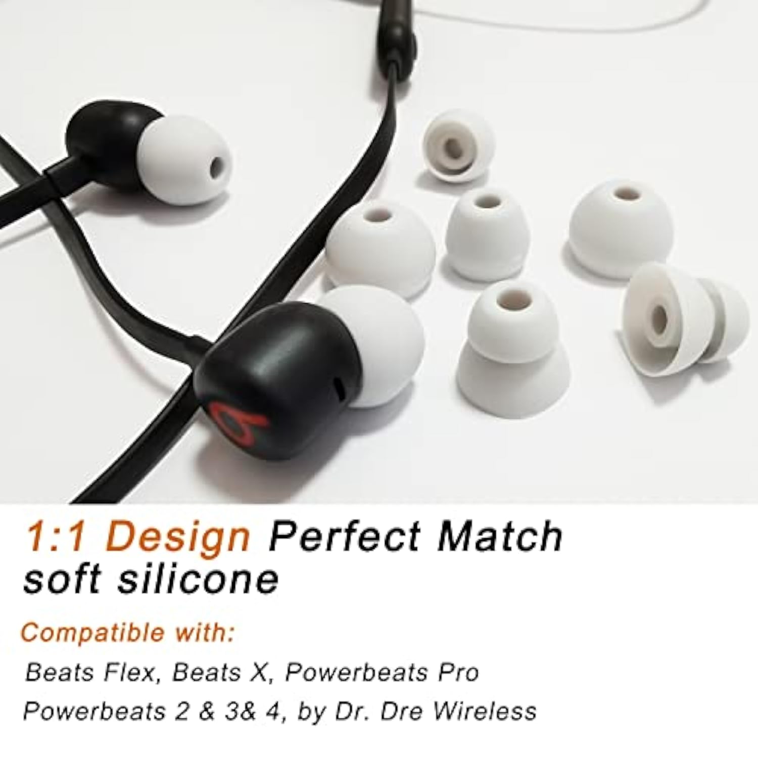 Silicone Replacement Ear Tips For Beats Flex - Double Flange Ear Tips, 8 Pairs - Gray, White