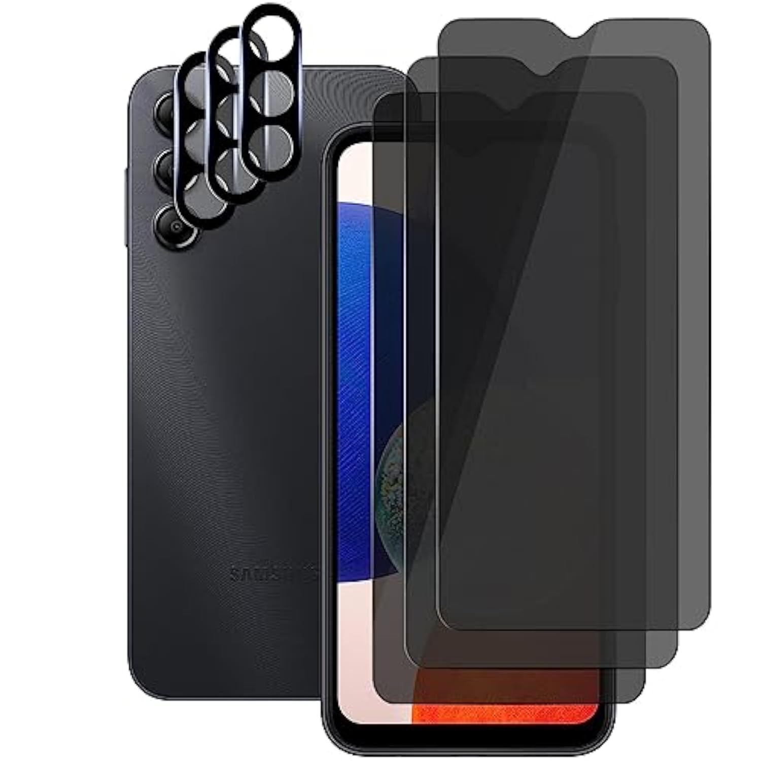 (3+3) For Samsung Galaxy A14 4G / 5G (3 Pack) Privacy Screen Protector Anti Spy Private Tempered Glass Film With Camera Lens Protector, Anti Scratch