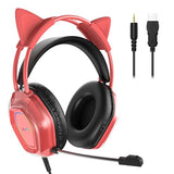 Cute Cat-Ear Gaming Headset - 50mm Drivers, Noise-Cancelling Mic, 3.5mm Wired Stylish & Lightweight Design (Pink)
