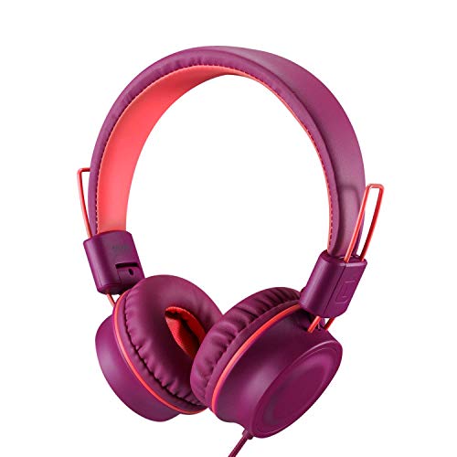 Kids Headphones K33 Foldable Stereo Tangle-Free 5ft Long Cord 3.5mm Jack Plug in Wired On-Ear Headset for