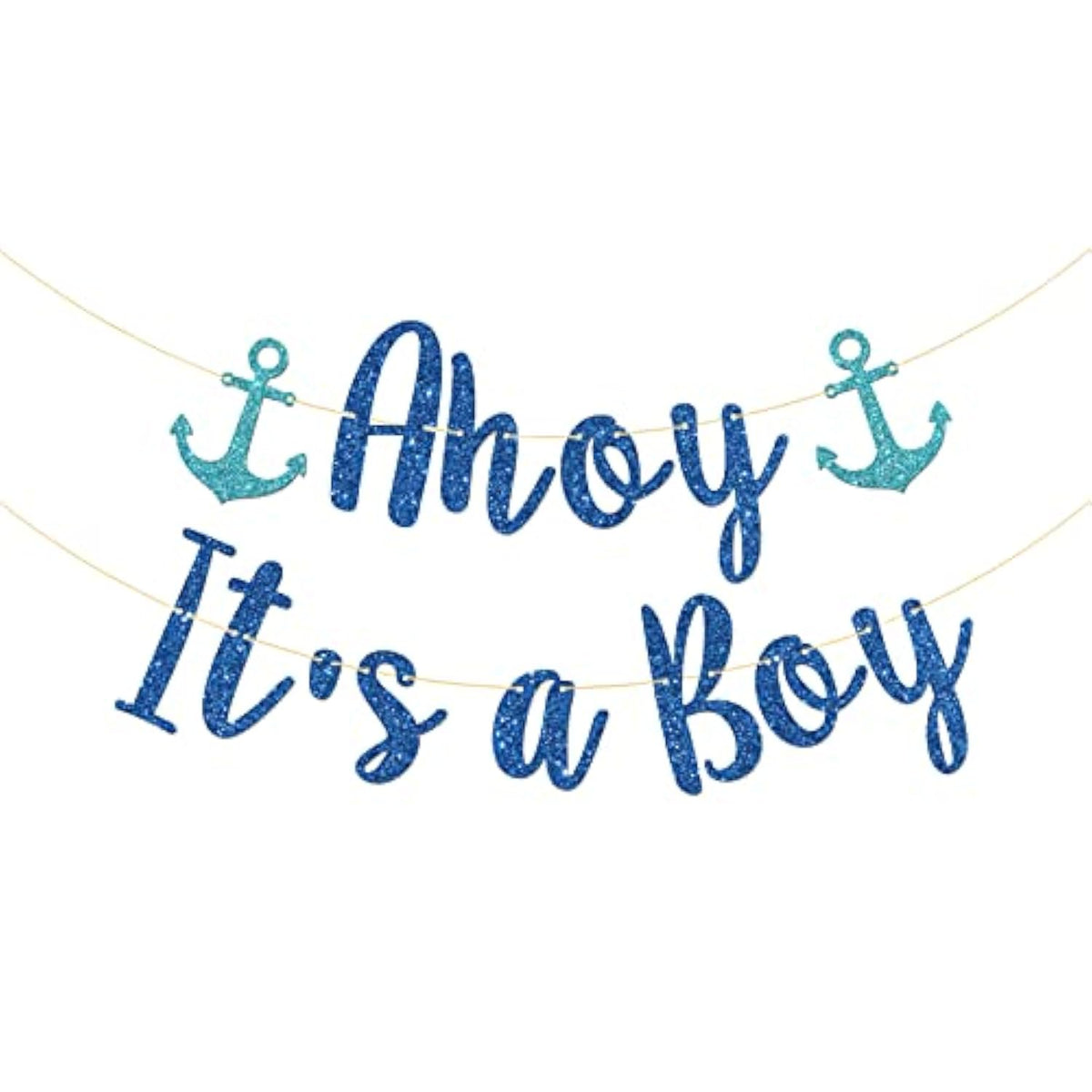 Ahoy It'S A Boy Banner, Sailor Themed Party Decor, Baby Shower Gender Reveal, Nautical Party Decorations (Blue Glitter)
