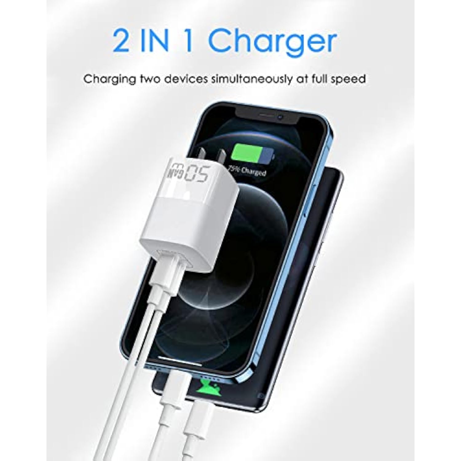 50W Usb C Wall Charger, 2-Port Gan Iii Type C Charger, Pps 48W Fast Charging Block For Iphone 16/16 Plus/16 Pro/16 Pro Max/15/14/13/12/11, Galaxy, Pixel, Ipad/Ipad Mini And Laptops(Cable Not Included)