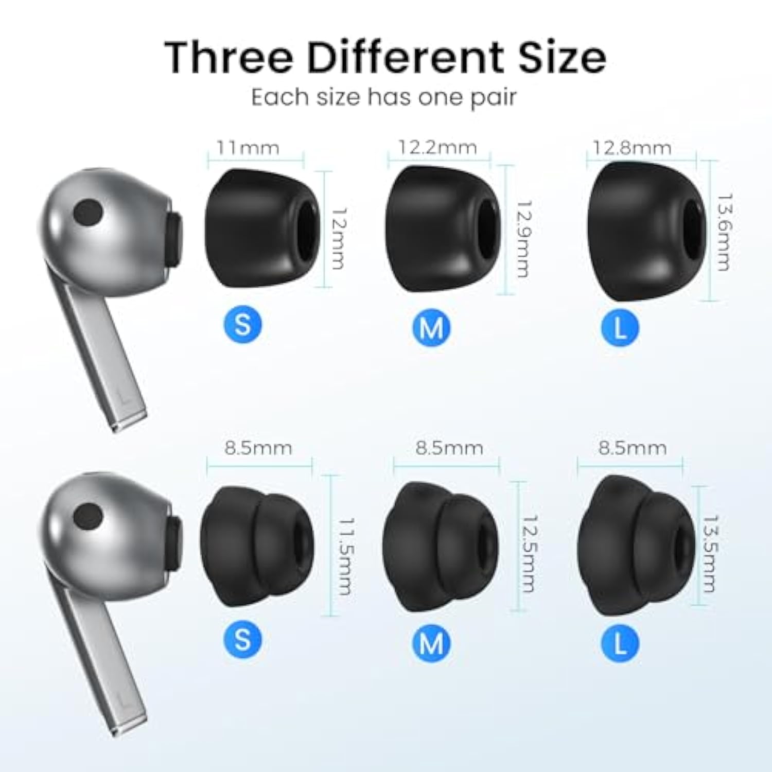 6 Pairs Ear Tips Set For Samsung Galaxy Buds3 Pro (2024), S/M/L?3 Pairs Memory Foam+3 Pairs Double Flange Silicone ? Earbuds Replacement Fit In Case Compatible With Samsung Galaxy Buds 3 Pro