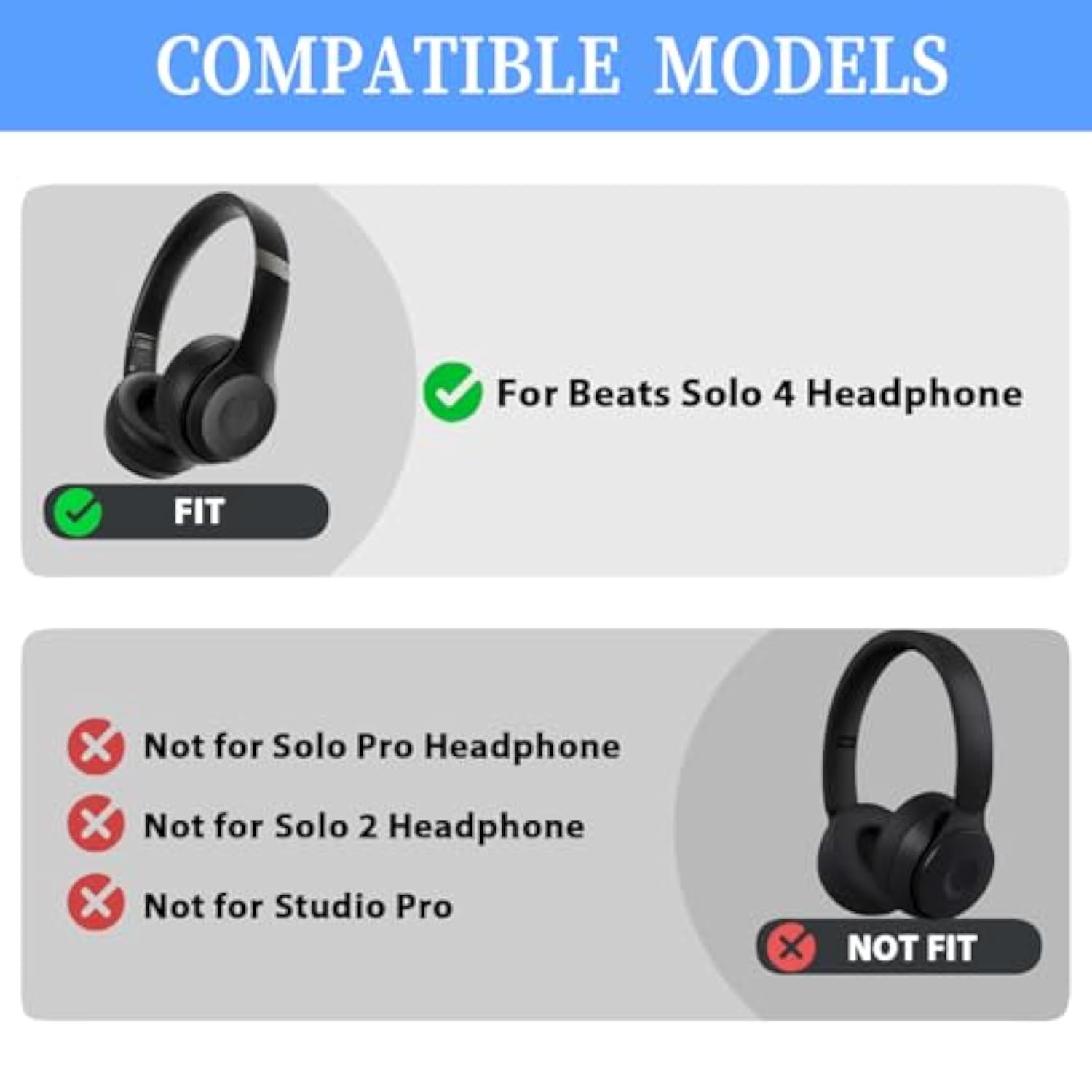 Solo 4 Replacement Ear Pads Cushions For Beats Solo 4 Headphone,Earpads With Soft Protein Leather, Solo4 Noise Isolation Memory Foam Ear Cushions (Black)