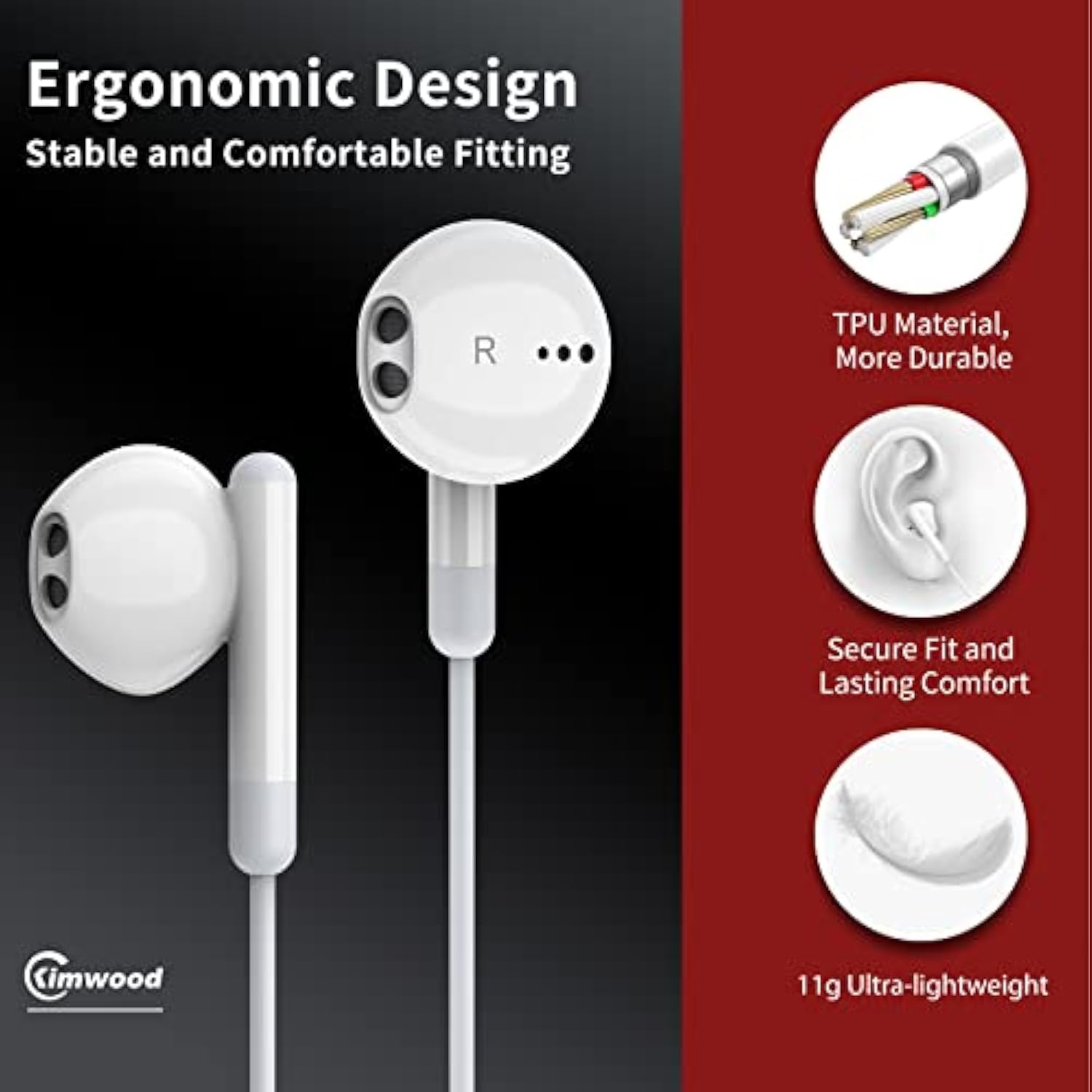 Wired Earbuds With Microphone, Wired Earphones In Ear Headphones Hifi Stereo,
