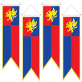 4 Pcs 4 Ft Medieval Fantasy Pull-Down Banner With Lion Design Hanging Party Bunting Banner Medieval Party Decorations Garden Cutouts Flag For Castle Theme Festival Birthday Decor