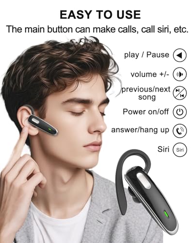 Bluetooth Headset V5.1, Wireless Hands-Free Earpiece with Noise Cancellation, Built-in Microphone for iPhone Android Business Calls - Black