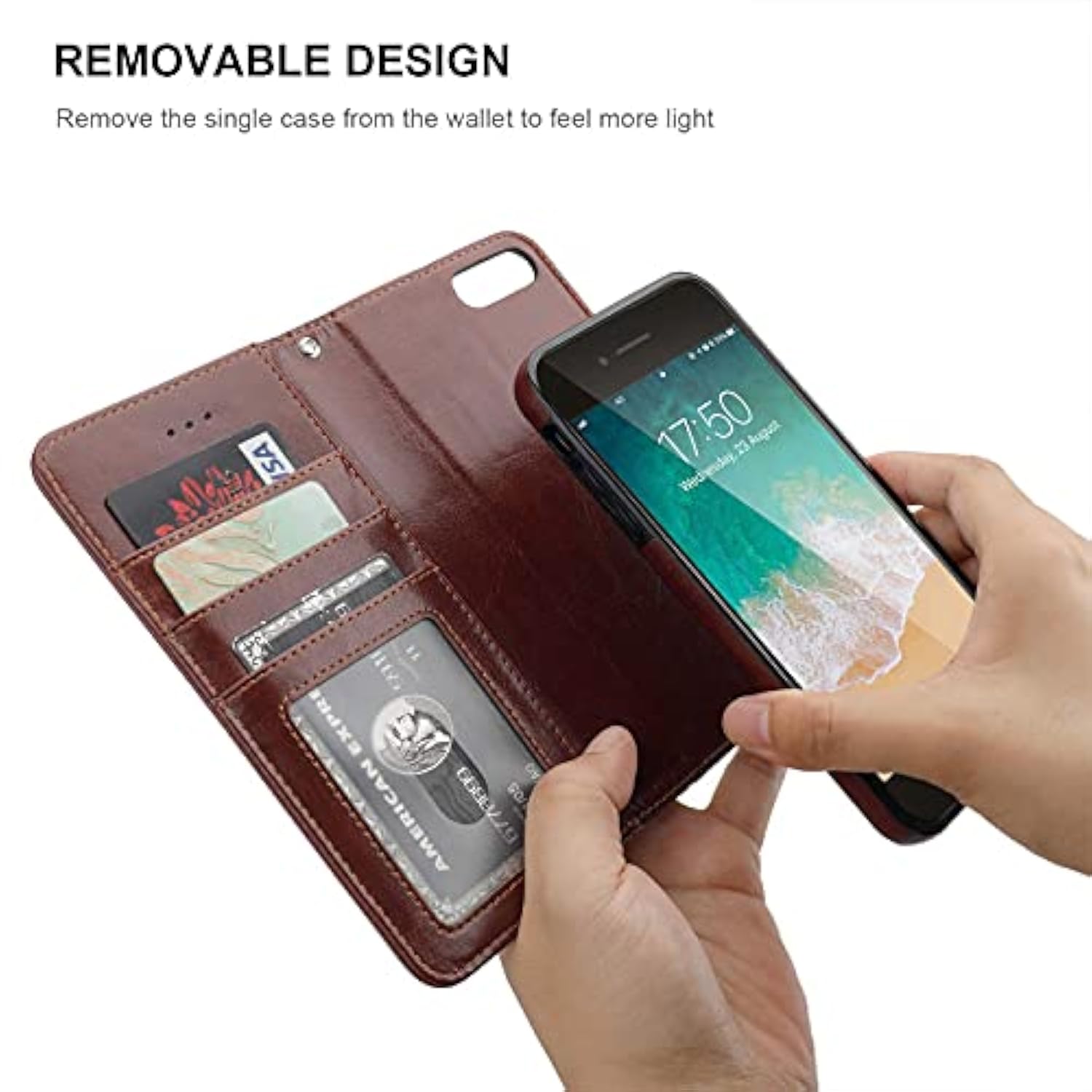 For Iphone Se (2022)/Se (2020)/8/7 Wallet Case With Card Holder Pu Leather Magnetic Detachable Kickstand Shockproof Wrist Strap Removable Flip Cover For Iphone 7/8/Se2/Se3 4.7 Inch (Brown)