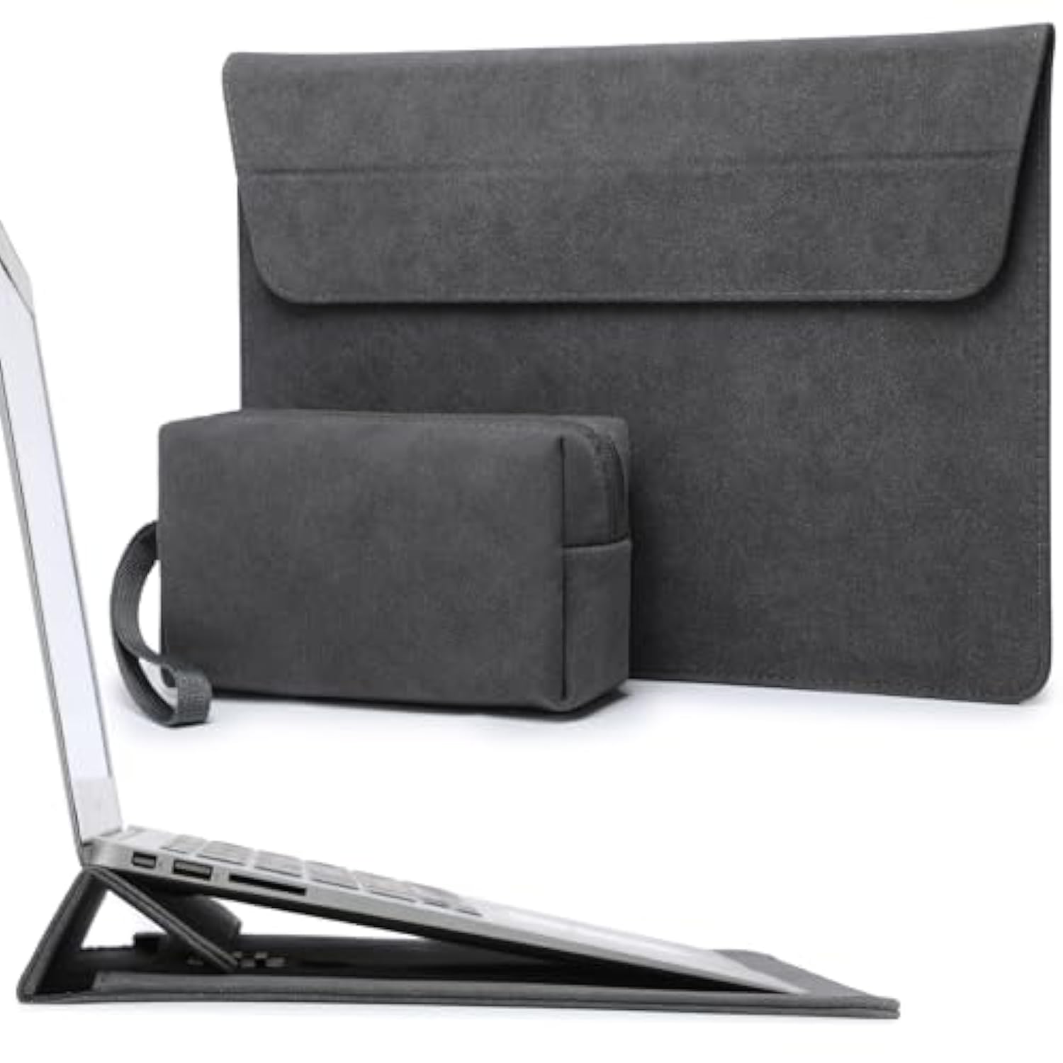 15-16 Inch Laptop Sleeve Bag With Adjustable Stand Feature For Macbook Pro 16 M4/M3/M2/M1 2025-2019, Xps 15, Macbook Pro 15 2015-2012, Case With Pouch, Space Gray