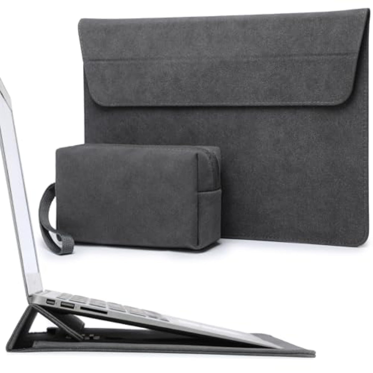 15-16 Inch Laptop Sleeve Bag With Adjustable Stand Feature For Macbook Pro 16 M4/M3/M2/M1 2025-2019, Xps 15, Macbook Pro 15 2015-2012, Case With Pouch, Space Gray