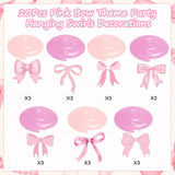 20Pcs Pink Bow Hanging Swirls, Girl Birthday Baby Shower Bachelorette Decor