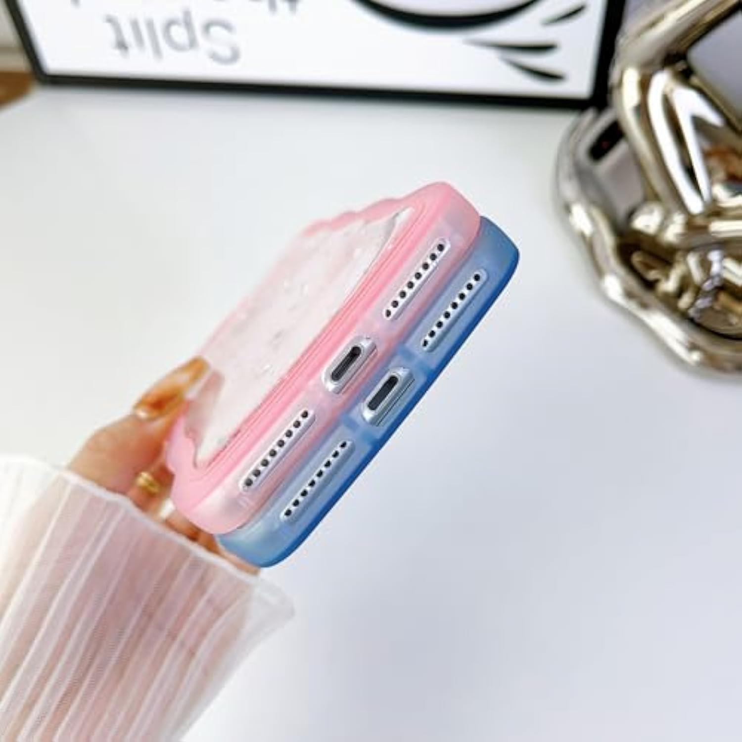 For Iphone Se/Iphone 8/7 Case,Cute Clear Glitter Curly Wave Design Transparent Bling Shiny Protection Soft Tpu Shockproof Phone Cover For Women Pink