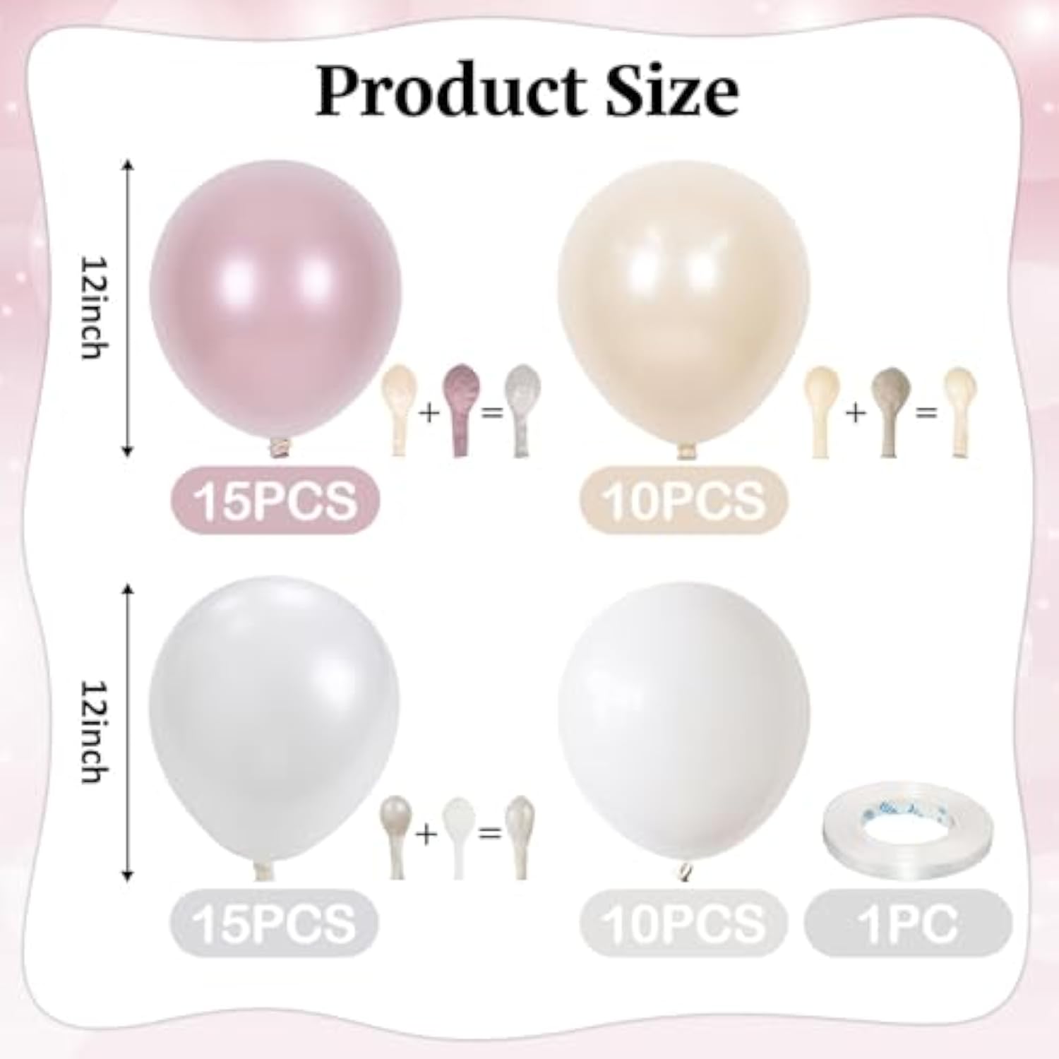 Double Stuffed Pearl White And Pink Balloons, 50Pcs Double Stuffed Pearl Sand White Dusty Retro Pink Latex Balloons For Women Girls Boho Birthday Party Baby Shower Bridal Shower Wedding Engagement