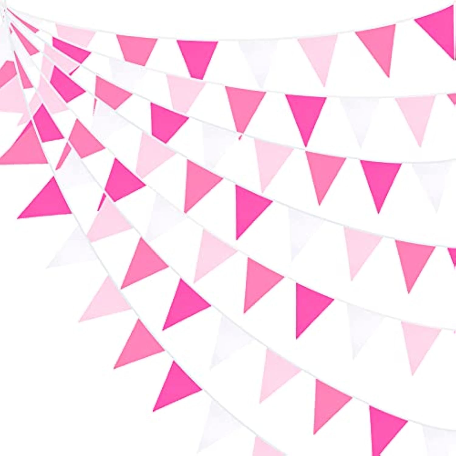 32Ft Rose Hot Pink Pennant Banner, Cotton Bunting for Wedding, Party, Garden Decor